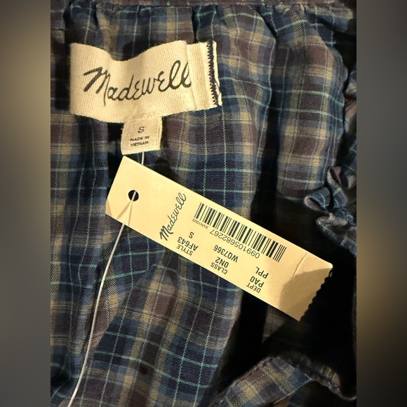 NWT! Madewell Navy and White Plaid Shirt - Picture 3 of 5